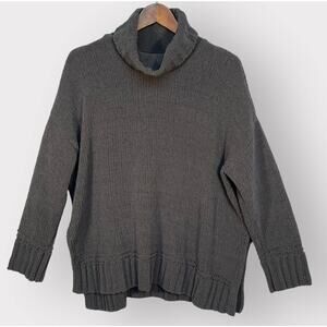 Aerie Sweater Women Size M Gray Knit Turtleneck Long Sleeves Boxy Relaxed L21‎
